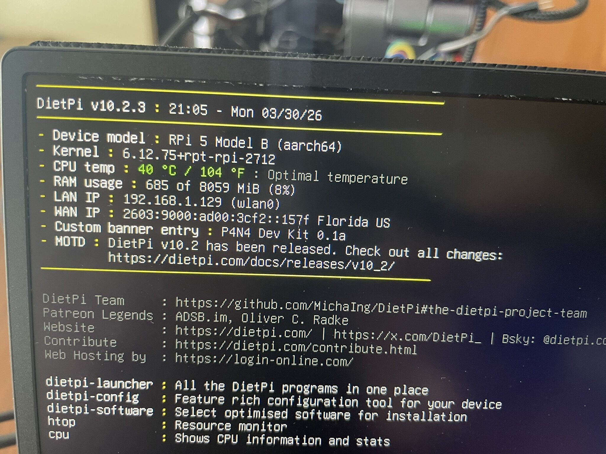 DietPi welcome screen